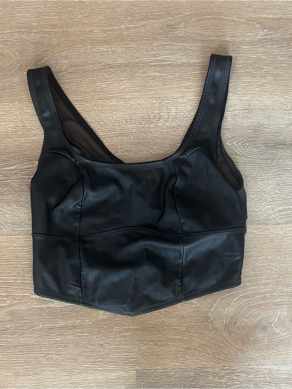 Black Faux Leather Cropped Tank Top - Women
